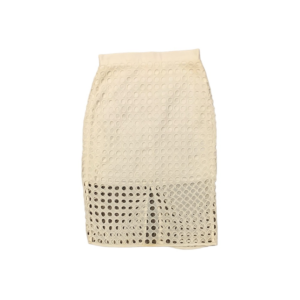 midi white banana republic skirt with circle cut outs